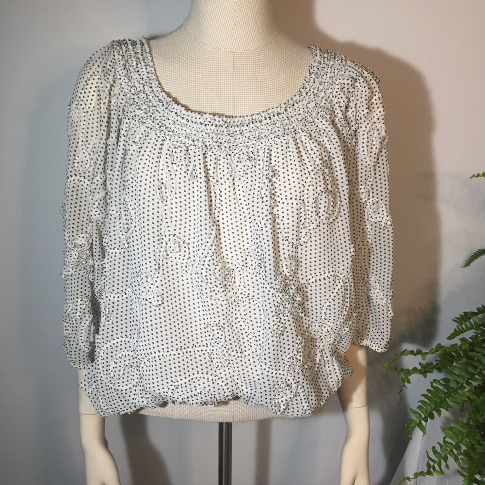 Studio M Black and White Polka Dot Blouse Sz M